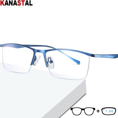 Men Anti Blue Light Blocking Glasses Women Metal Small Half-Frame Busniess Computer Goggles Myopia Hyperopia Reading Eyewear1.56