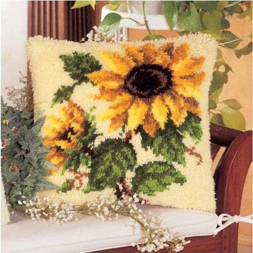 Latch Hook Kits Cushion Cover Pillowcase Tapestry Embroidery DIY Kit for Adults and Kids Sunflowers Hobby Crafts