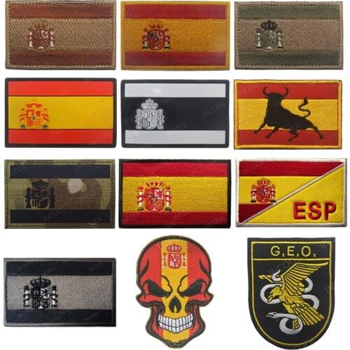 Embroidery Patch Spain Flag Army Military Tactical Patches Emblem Appliques Spanish Flags Rubber Reflective Embroidered Badges