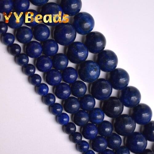 Natural Stone Lapis Lazuli Stone Smooth Loose Dyed Beads 4mm 6mm 8mm 10mm 12mm For Jewelry Making DIY Charms Women Necklaces 15"