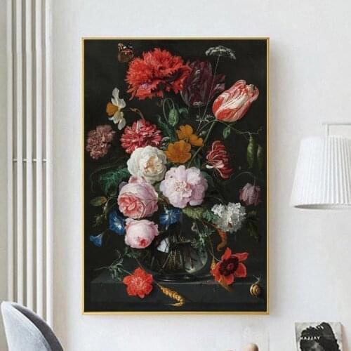 Still Life with Flowers In A Glass Vase Canvas Painting Prints and Posters Cuadros Wall Art Pictures for Living Room Home Decor