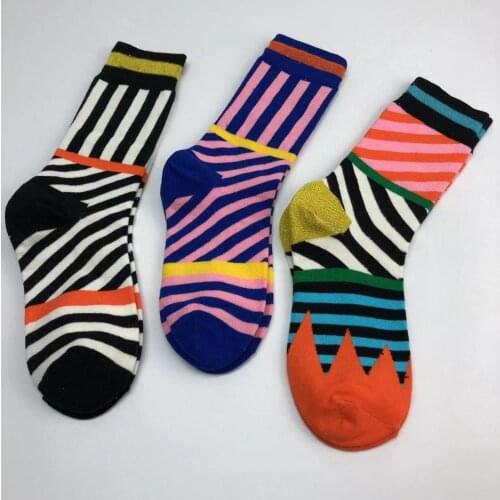 New Style Socks Prismatic Stripe Cotton Socks Fashionable European And American WomenS Socks Personality Medium Tube