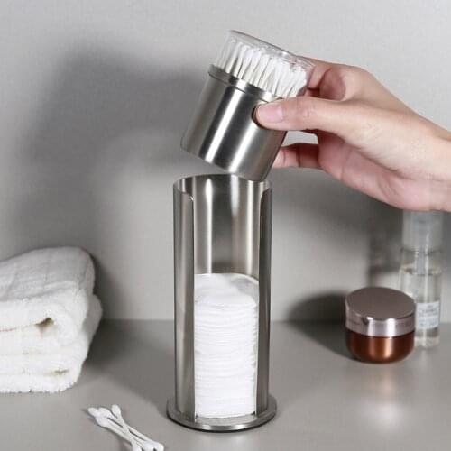 Feiqiong 2019 Cotton Swab Organizer Stainless Steel Round Make up Remover Container Cotton Dispenser Double Layer Storage Box