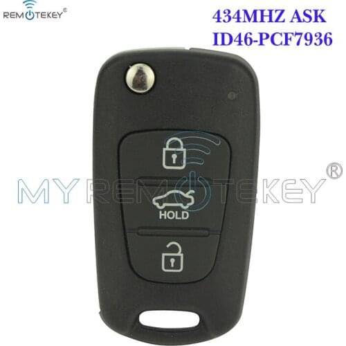 Remtekey Flip remote key 3 button 434Mhz for Hyundai i20 i30 car Key Replacement Remote