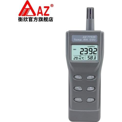 Handheld Carbon Dioxide CO2 Gas Detector AZ77535 CO2/RH/Temperature Meter Monitor Analyzer with High Resolution 1ppm
