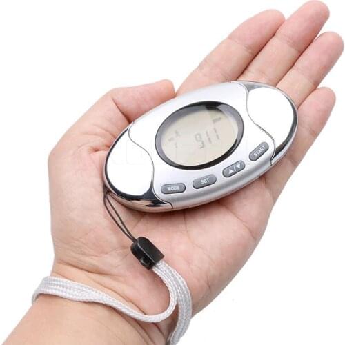 Silver LCD Pedometer Walking Distance Calorie Counter 4 Key for Running Jogging Training Mini Electronic Pedometers with Lanyard