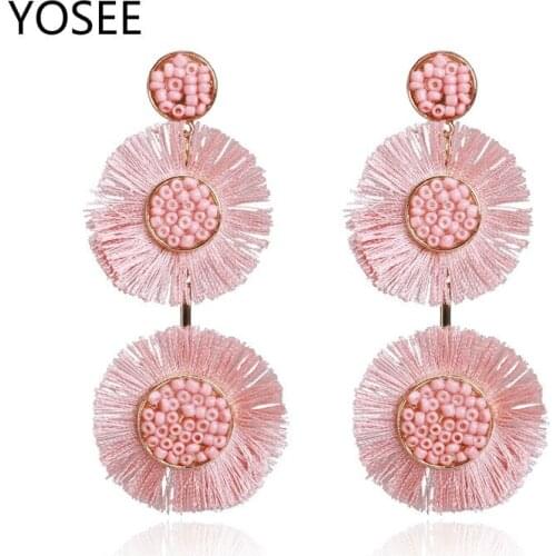 YOSEE Tassel Beads Metal Drop Earrings Women Pure Fashion Dangle Earring Wedding Statement Jewelry