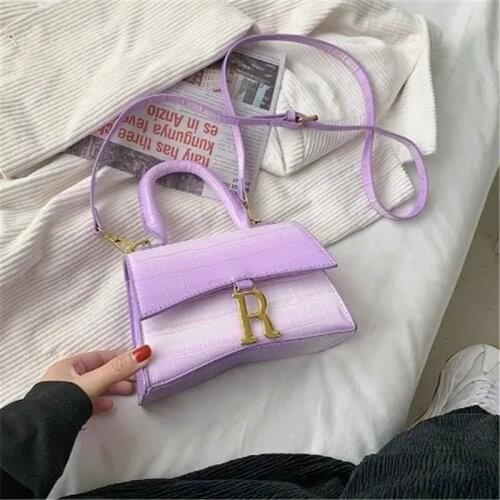 Gradient Shoulder Bag Retro Casual Lady Underarm Handbag Stone Pattern Shopping Bag Female Leather Solid Color Chain Female Bag