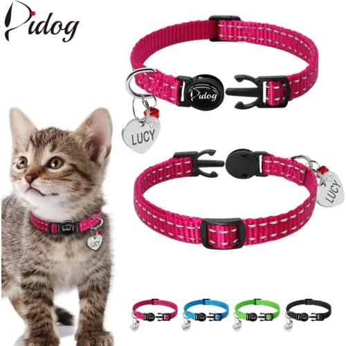 Didog Reflective Kitten Cat Collar Quick Release Collar Customized Engraved Rhinestone Heart Pet ID Tag With Bell For Pets Cats