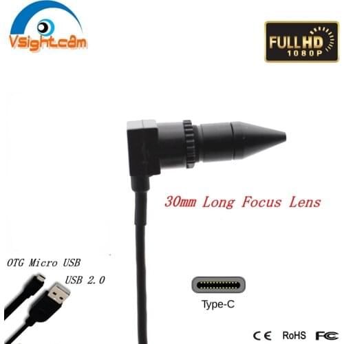 1080P Mini Pin hole USB Camera 30mm Long Focus Lens Max 90M Distance Android OTG Camera Type C Interface Optional