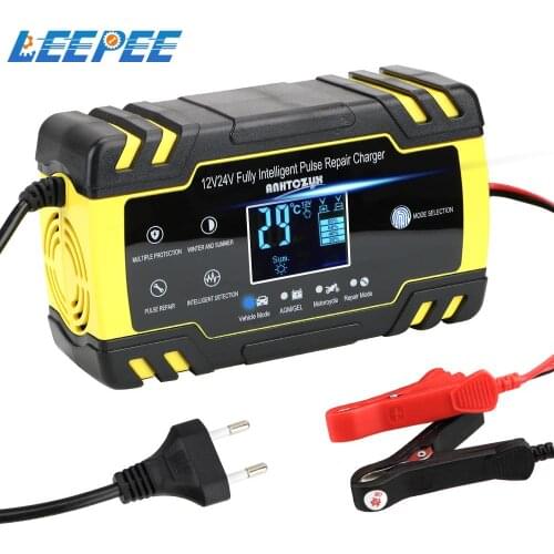 Full Automatic Car Battery Charger Pulse Repair 12V-24V 8A Digital LCD Display Wet Dry Lead Acid Battery-chargers Power Charging