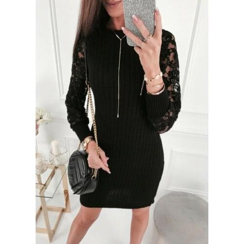 Womens Sexy Lace Long Sleeve Slim Backless O neck Short Mini Dress Ladies Casual Party Club wear Bodycon Dress