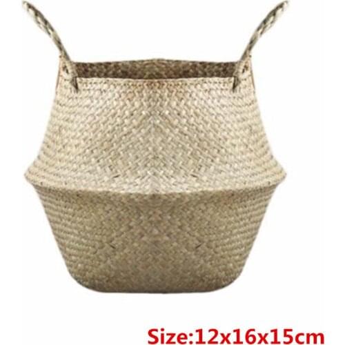 1pcs Basket Rattan Folding Wicker Handle Round Natural Sea Grass Plant Storage