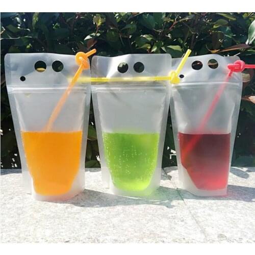 2000pcs 250ml 500ml 700ml Standing Frosted Plastic Repeatable Closure Bag Portable Milk Beverage Transparent Packaging Bag SN684