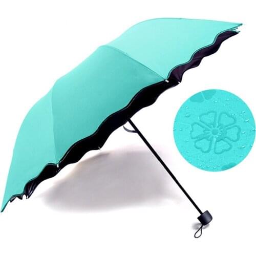 3 folding Color Changing Umbrella,Water-borne Flowering Girl Princess Parasol Umbrella Sun Rain Portable Foldable Umbrella Gift