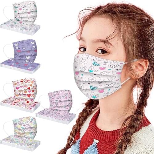50pc Cartoon Childrens Mask Disposable Face Mask Heart Print Earloop Desechables Mascarillas Facemask Halloween Cosplay Masque