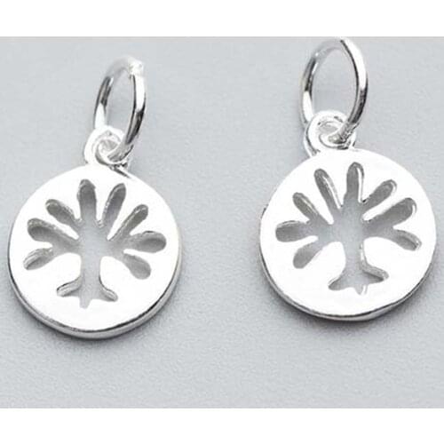 925 Sterling Silver Pretty Round Life Tree Charms 9mm Hollow Out Handmade Silver Dangle Pendant DIY Fine Jewelry Findings Gift