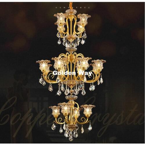 Free Shipping Brass Crystal Chandelier Light 16arms Bronze Lustres D90cm H150cm Lampara de techo Hotel Lobby Staircase Lighting