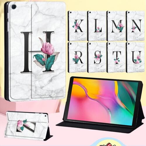 Cover Case for Samsung Galaxy Tab S6 Lite 10.4 P610 P615/Tab S5e T720 T725 10.5 - White Marble Letter Flip Tablet Case + Stylus