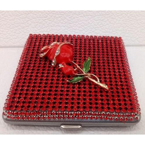 Handmade All Rhinestone Ladies Cigarette Case (20 Pcs) Ultra-thin Portable Leather Creative Metal Beauty Cigarette Accessories