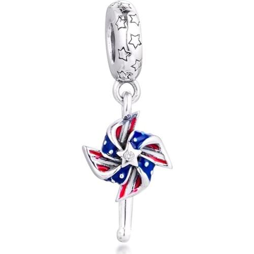 CKK Silver 925 Jewelry American Pinwheel Dangle Charm Fits Original Bracelets Sterling Silver Beads