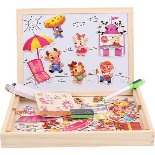 Kid Intelligent Wooden Magnetic Puzzle Drawing Board Baby Educational Toys 3D Puzzle Brain Training Game for Children Gift 1set