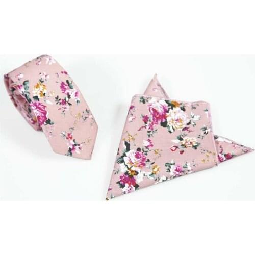 Ikepeibao 10Sets/lot Cotton Floral Tie Hanky Sets Pattern Neck Ties Cravat Mens Formal Wear Pink