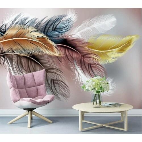 Customized wallpaper 3d hand-painted Nordic modern mural light luxury golden feather TV background wall decoration painting обои