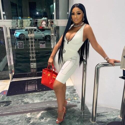 Summer womens new sexy low-cut cardigan zipper high waist tight-fitting casual sports jumpsuit