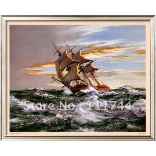 Sailboat oil painting Seascape hand painted Wall Art Dawn Chase by Montague Dawson High quality 100%handmade free shipping