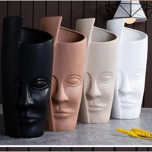 Ceramic half face vase, creative American country modern ceramic art, home office restaurant bar desktop decoration gift