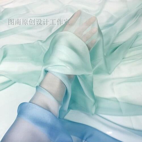 Chinese stlye landscape painting Gradient color Chiffon Printed hanfu fabric for DIY dress 1order=1pc(size:100x150cm)