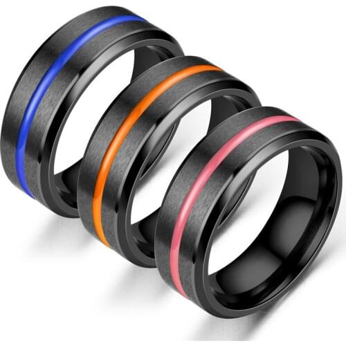 BAECYT 3 Styles Classic 8mm Wedding Rings For Mens Stainless Steel Ring Black with pink orange Blue Groove Engagement Ring