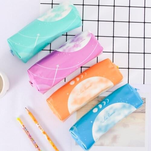 Creative Planet Pencil Case Large Capacity Kawaii Pencil Bag PU Stationery Box Office School Supplies Pencil Pouch