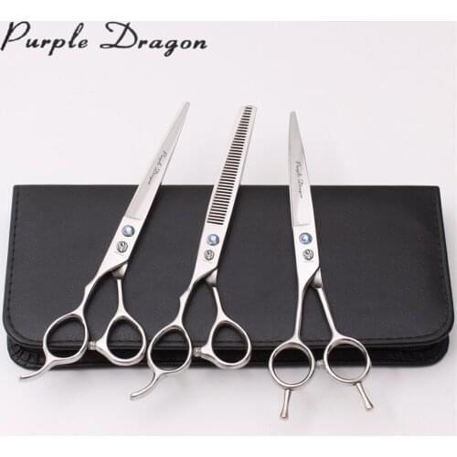 Left-Hand 7In. Stainless Z3006 Purple Dragon Dogs Cats Hair Grooming Scissors Cutting Scissors Thinning Shears Pets Scissors Set