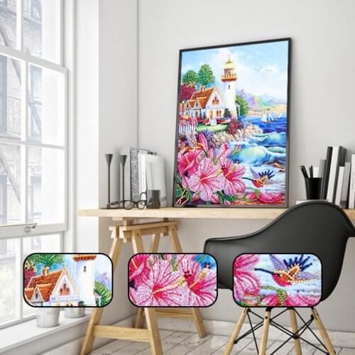 5D DIY Special Shaped Diamond Painting Pink Flowers Mosaic Kit Rhinestone Drawing Picture Set House Home Decoration Craft Gift