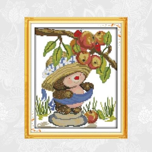 The hedgehog picking apples Cross-stitch Printed Canvas 14CT 11CT DIY Handmade Cross Stitch kits Embroidery Needlework Crafts