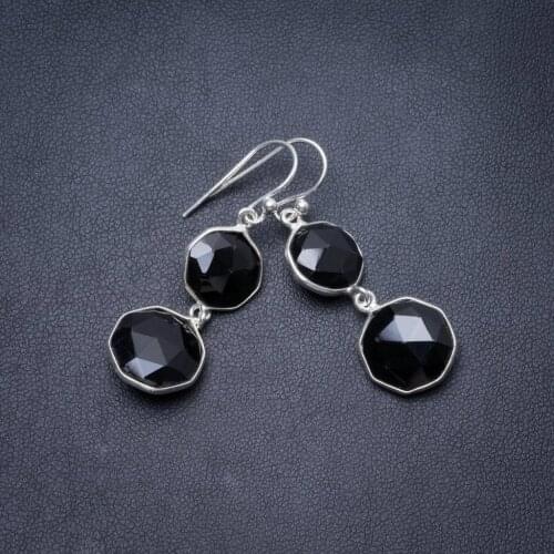 Natural Black Onyx Handmade Unique 925 Sterling Silver Earrings 1.5" Y3540