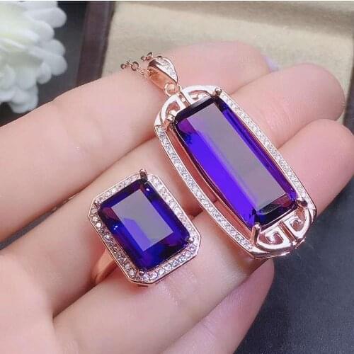 Real Natural Amethyst jewelry set Natural Real Amethyst 925 sterling silver 1pc pendant,1pc ring