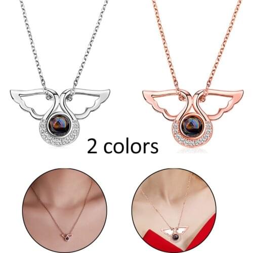 Rose Gold 100 Languages I Love You Projection Pendant Necklace for women Jewelry Love Memory Wedding Necklace Valentines Day