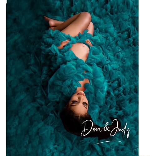 DON&JUDY Fluffy Tulle Maternity Dresses With Long Train Extra Ruffled Puffy Sleeve Women Maternity Robes Gown For Photography