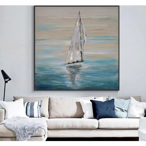 Ocean Boats Landscapes Canvas Painting Seascape Nordic Posters Oil Paintings And Home Decoration Living Room Wall Art No Frame
