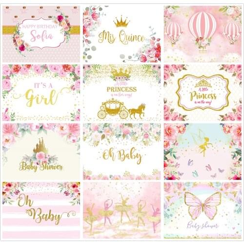 Princess Girls Baby Shower 1st Birthday Party Photo Backdrop Pink Dessert Table Decor Banner Photography Background Studio Props