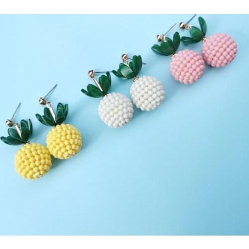 Funny Cube Fruit Pineapple Studs Earrings white yellow color Creative Food Jewelry holiday style Lovely Pineapple Ear Studs