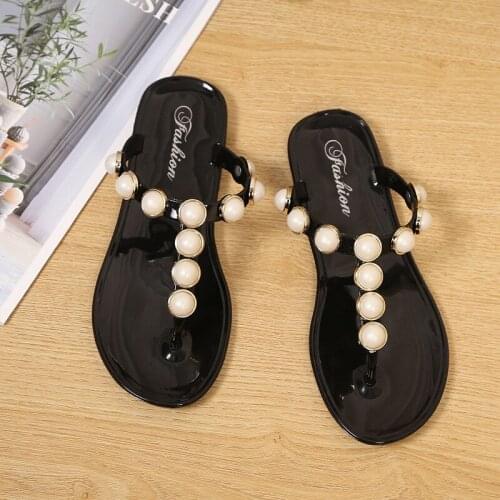 Women Flip-flop Fashion Simple Flat Bottom Ladies Slippers New Pearl Outside Sandals Female Shoes