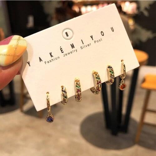 SIPENGJEL Colorful Rainbow Zircon Circle Hoop Earrings Set Geometric Round Piercing Earrings For Women Jewelry Gift 2021