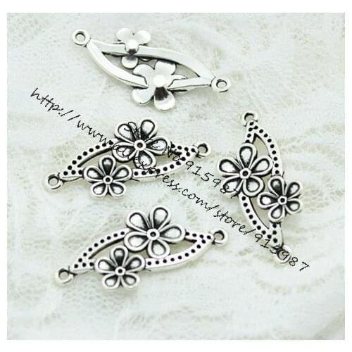 Sweet Bell Free shipping 30pcs19*38mm Antique Bronze Alloy Flower Filigree Connectors Fit Jewelry Making Bracelet 3D498