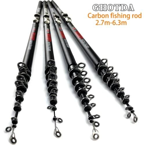 Black Rock Rod 2.7M 3.6M 4.5M 5.4M 6.3M Fishing Rod Tough Carbon Fiber M Power Telescopic Travel Sea Boat Rock Fishing Rod