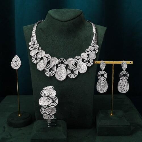 TIRIM Nigeria Stereo Retro 8 Shape Crystal Necklace Set Memorial Day Party Elegant Women Classic Cubic Zirconia Big Jewelry Sets
