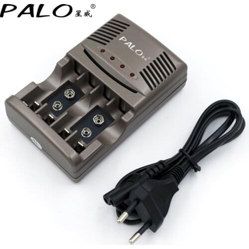 PALO 4 Slots/bay LED Display Smart Intelligent Battery Charger for AA AAA 9V Ni-MH Ni-CD Rechargeable Batteries